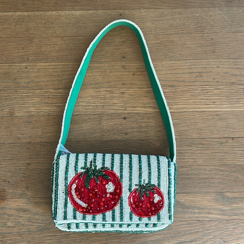 NWT Viral TikTok Beaded Bag - Small Tomatoes with Green Stripe Handmade in India